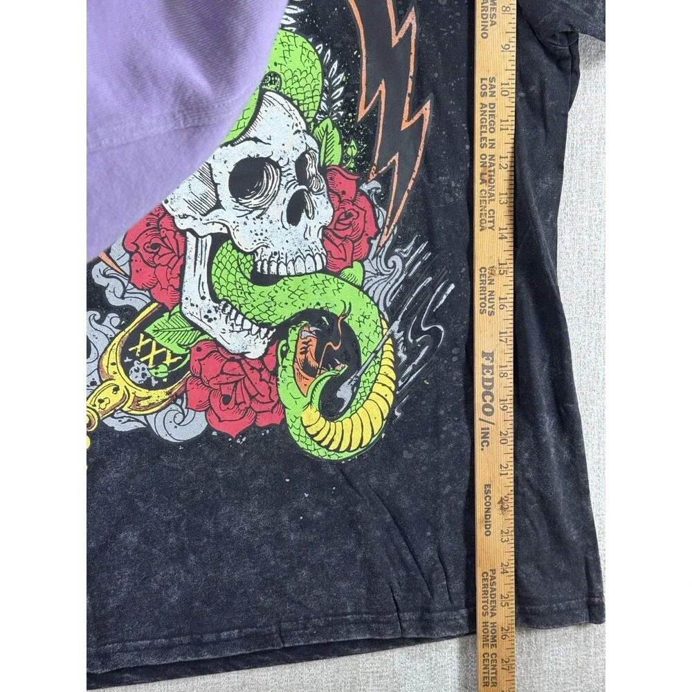 MENS POISON SKULL SNAKE TOUR BLACK MEN MINERAL WASHED GRAPHIC TEE T-SHIRT -M NWT - Picture 6 of 7